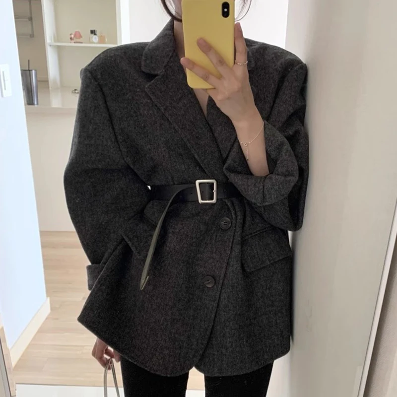 Neploe Chic Autumn Niche Suit Collar Fake Pocket Jacket Loose Casual Solid Color Coat Fashion Single Breasted Female Jackets