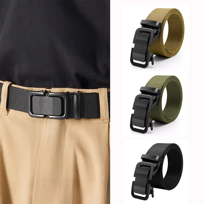 2025 New Men's Canvas Webbing Belt Automatic Metal Click Buckle Outdoor Sports Work Casual Waistband Durable Male Accessory ﻿