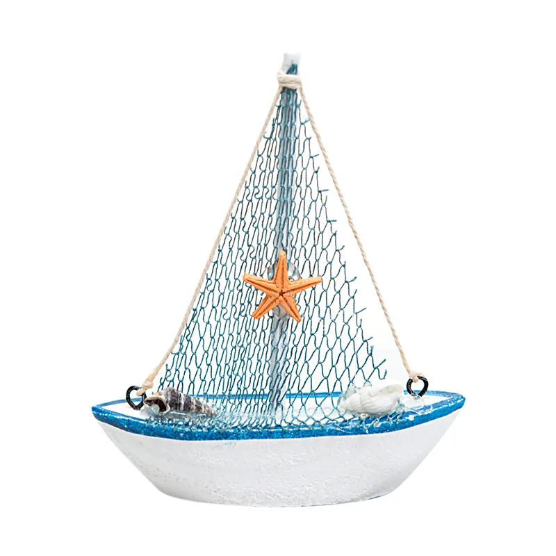 14CM Sailing Crafts Ornaments Mediterranean Style Wooden Sailing Boat Model Home Decoration Accessories Living Room Decor Gifts