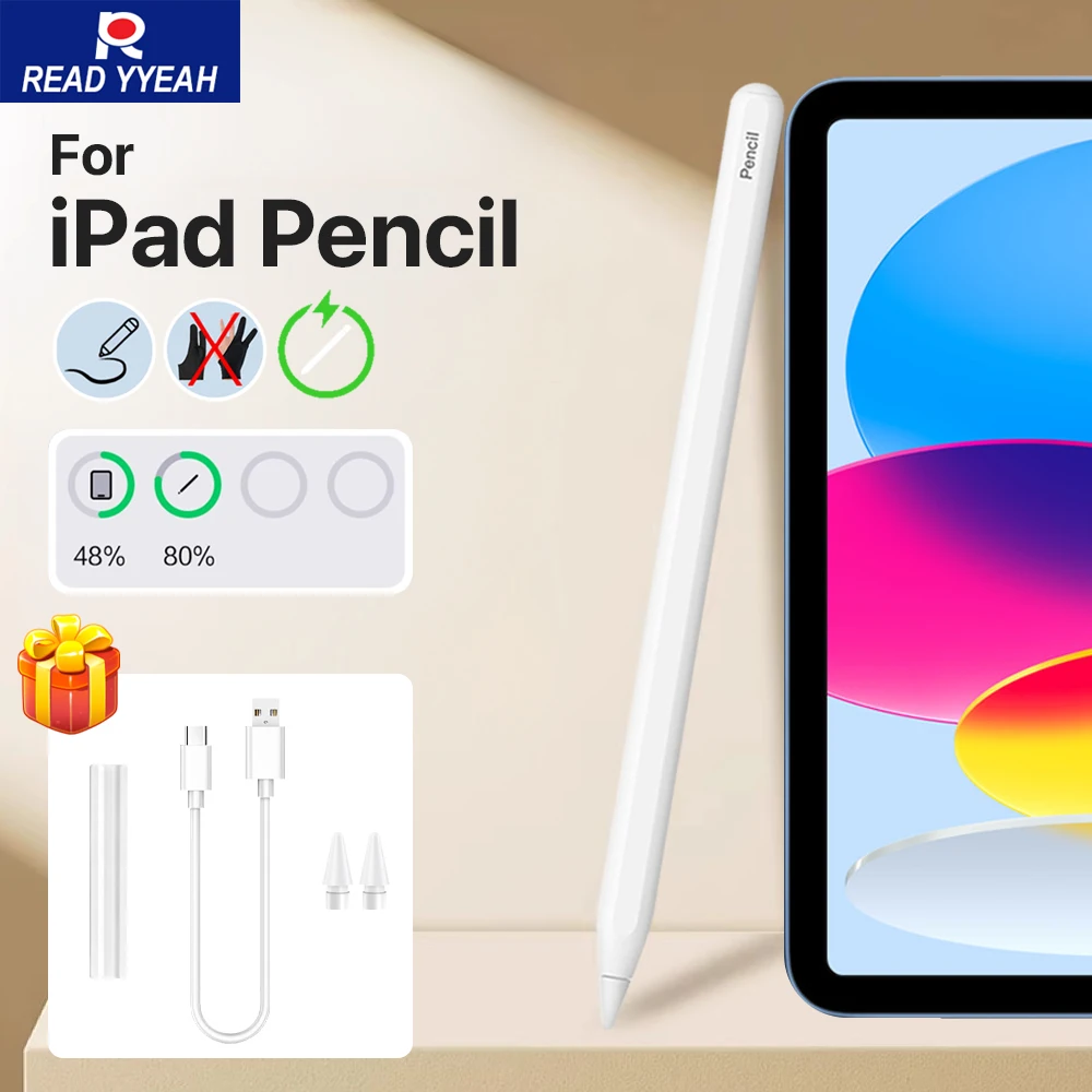

Palm Rejection 2nd Gen iPad Pencil Magnetic Wireless Charging USB-C Fast Charging Stylus for iPad Air 4/5 Mini 6 Pro 11/12.9
