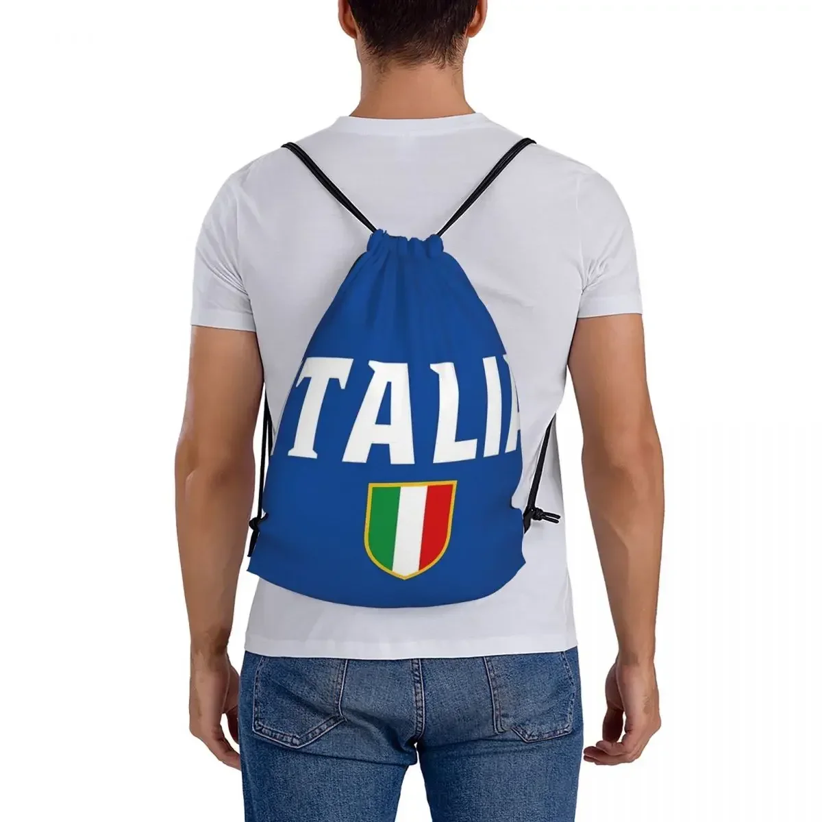 Tas punggung logo bendera Italia tas serut portabel kasual tas tempat penyimpanan saku bundel tali pengikat untuk Sekolah Pria Wanita