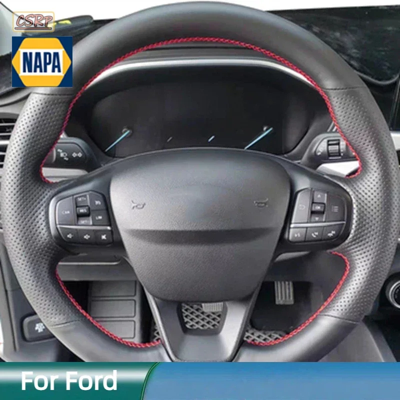 Customized Car Steering Wheel Cover Leather Braid Car Accessories For Ford Focus 4 2019 2020 Fiesta 17-19 Tourneo 2018 2019