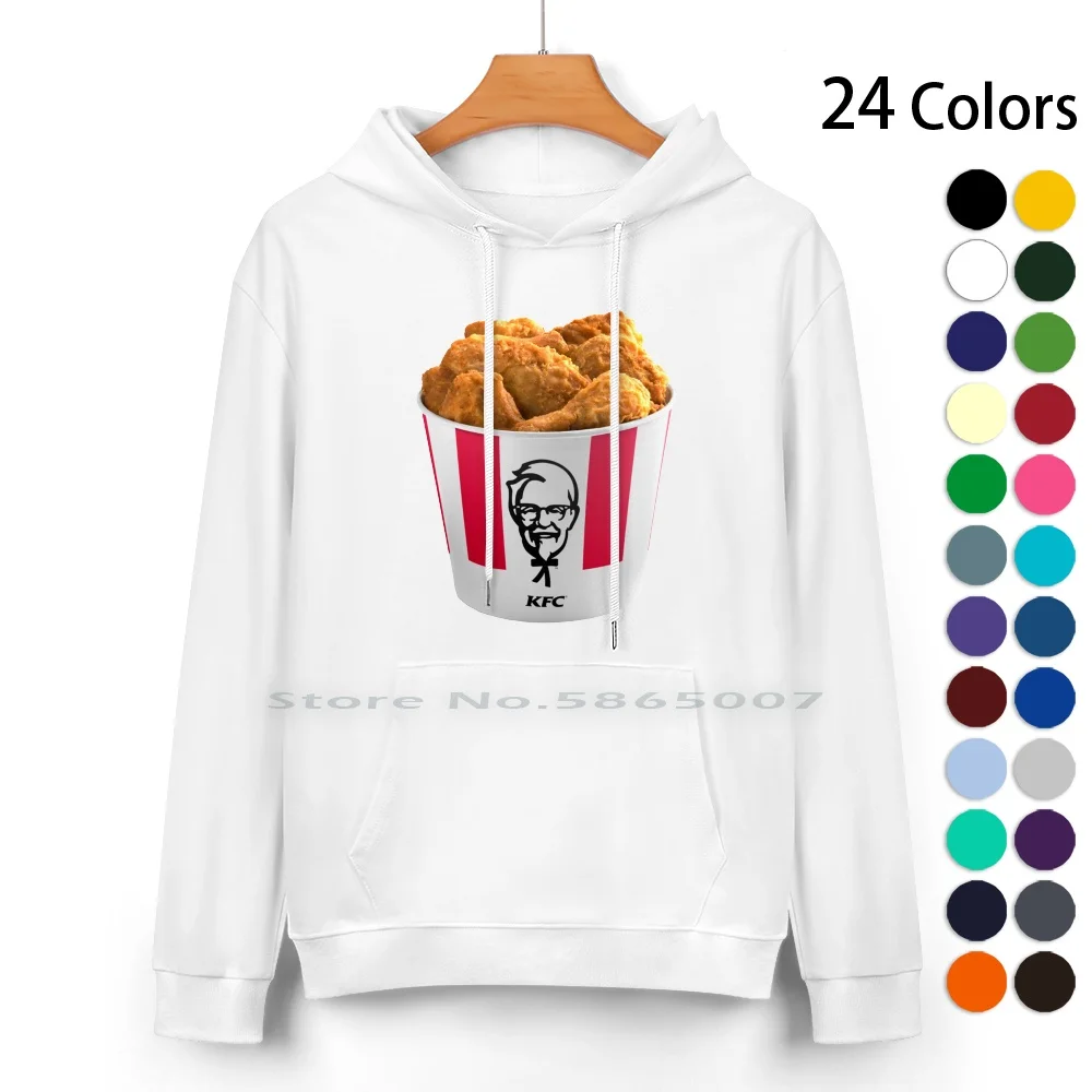 Bucket Pure Cotton Hoodie Sweater 24 Colors Fried Chicken Bucket Fast Food 100% Cotton Hooded Sweatshirt For Women Men Unisex