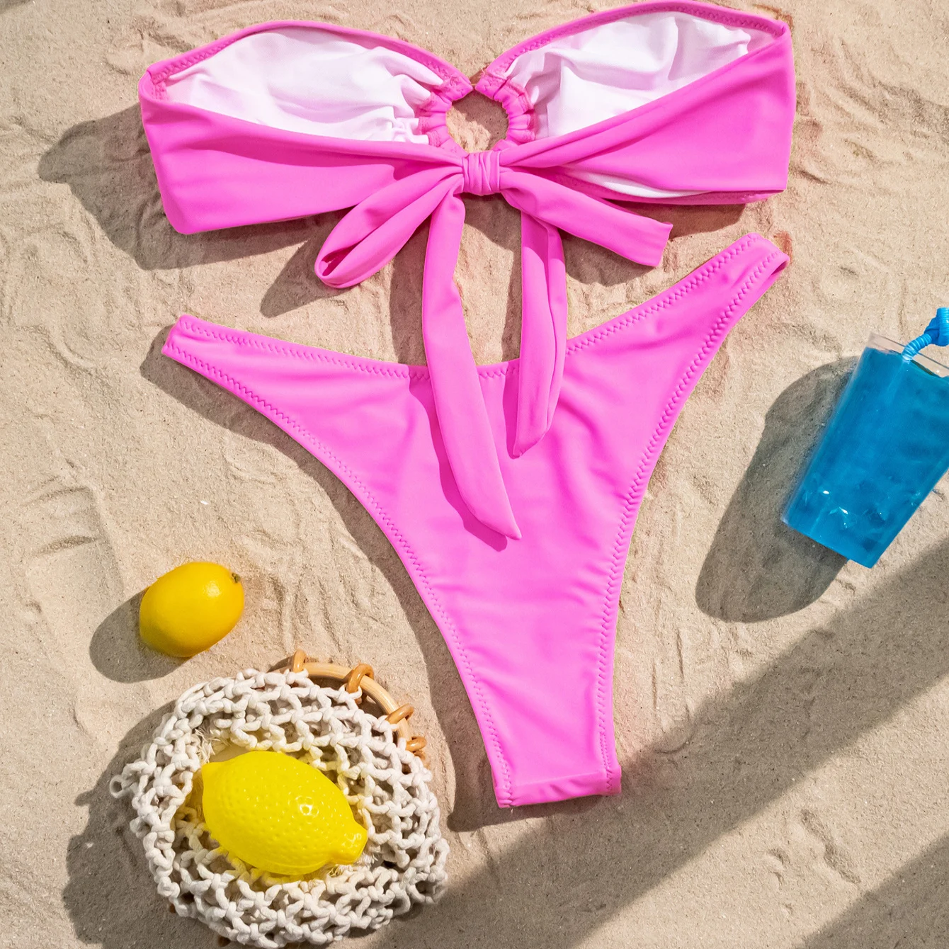 

Sexy Ladies Bikini Swimsuit Pearl Beach Jewelry Separate Design Slimming Effect Beach Holiday Casual Surfing Nylon Swimsuit