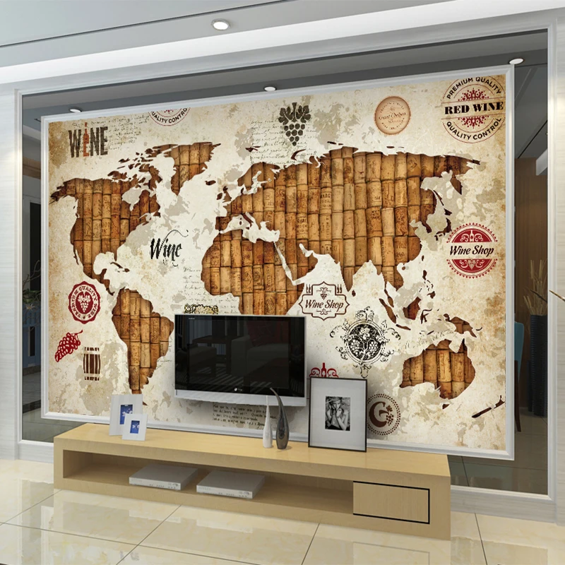 Vintage Map Wine Stopper 3D Stereo Relief Mural Wallpaper Restaurant Bar KTV Living Room TV Backdrop Wall Decor Wall Paper