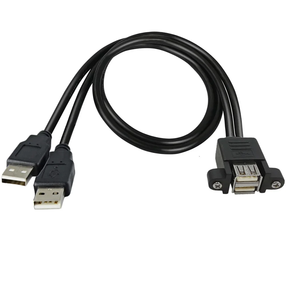 5cm/50cm/100cm Dual USB 2.0 A female panel mount to 2 USB A male extension cable