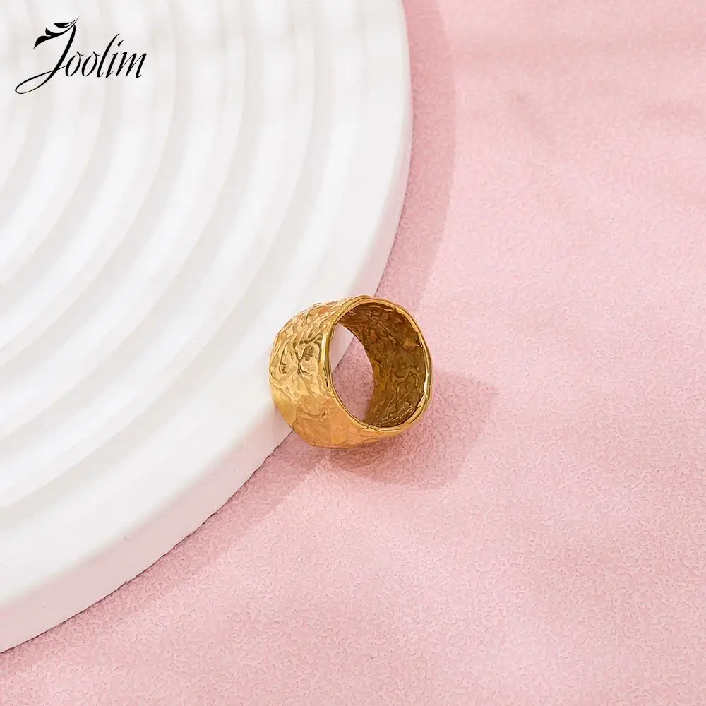 Joolim Jewelry Wholesale High End PVD Designer Crater Pattern Hip Hop Trend Band Stainless Steel Finger Ring Trendy for Women