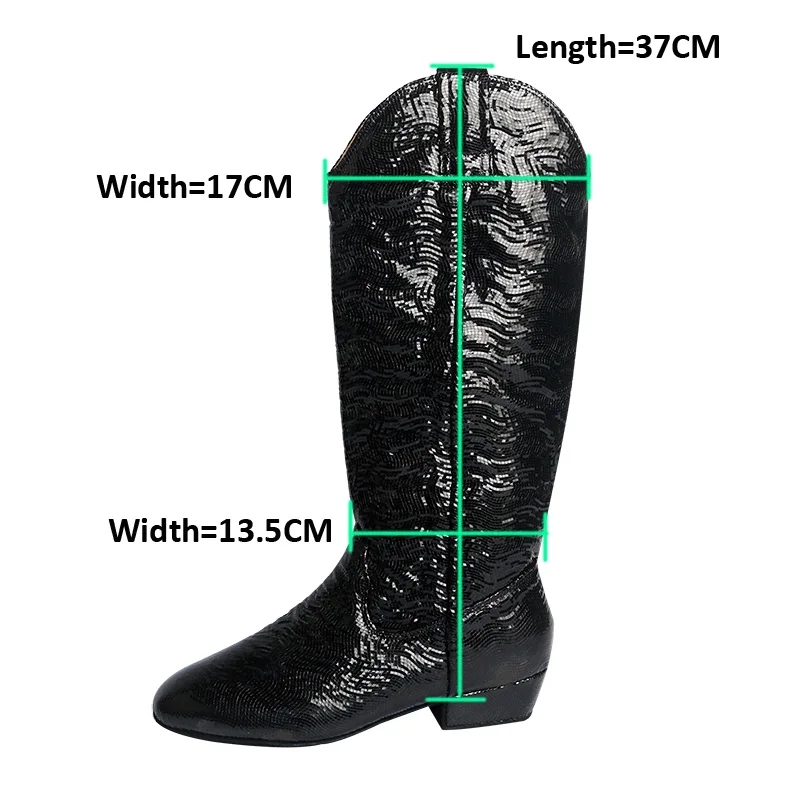 Wedopus Long Boots Winter Dance Shoes Suede Flat Sole Western Dance Boots Black Sequin Line Boots Designer Luxury 1CM 2CM Heel