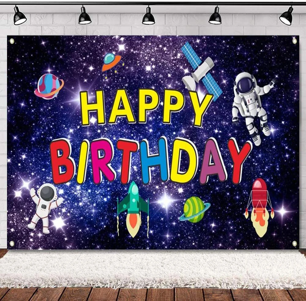 

Photography Backdrop Outer Space Birthday Space Themed Supplies Galaxy For Kids Birthday Party Background Decoration Banner