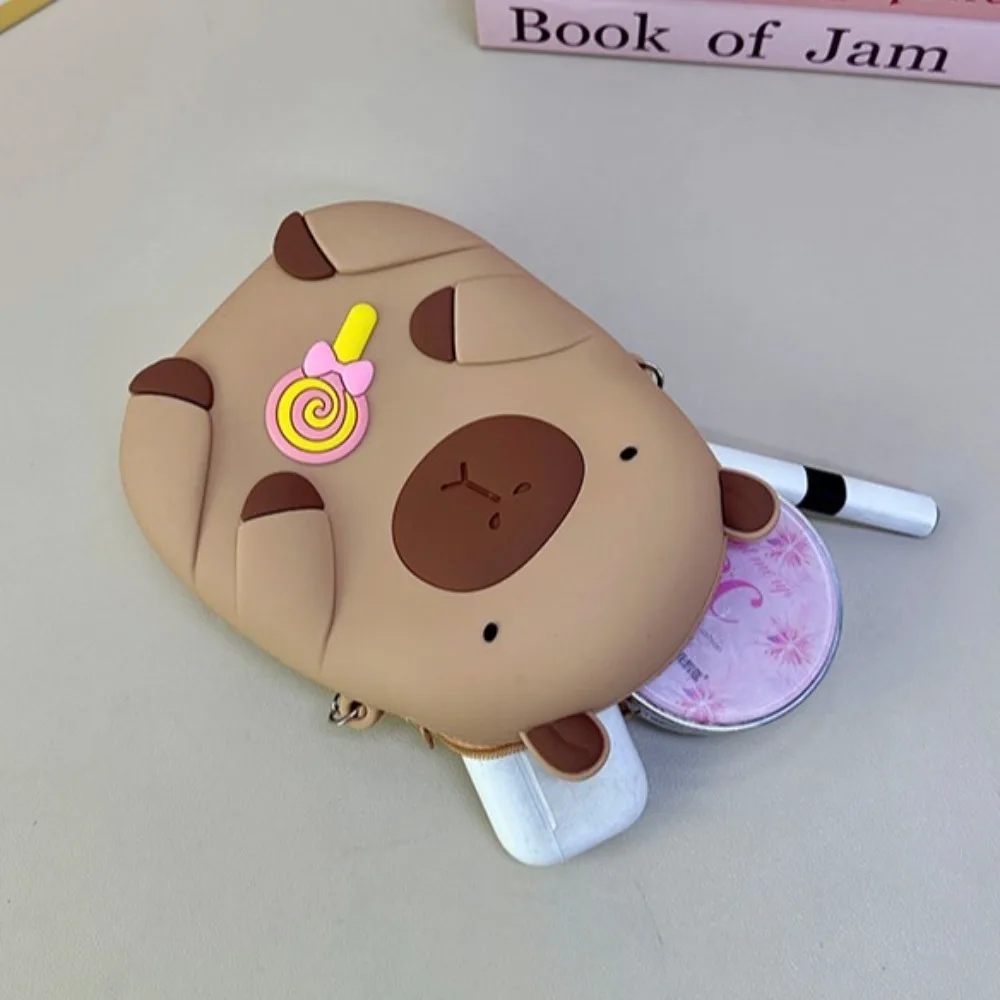 Moda dos desenhos animados capivara moeda bolsa portátil mini silicone bolsa de ombro bonito carteira pequeno item saco meninas