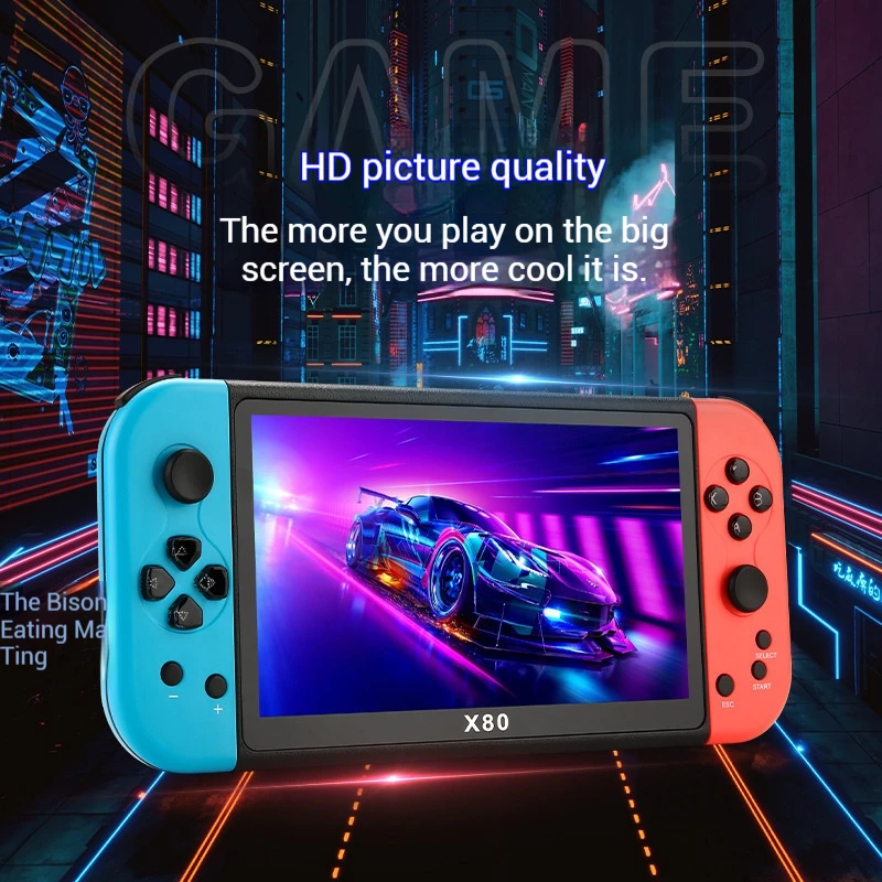 PSP X80 10 أنواع من المحاكي 2000 لعبة وحدة التحكم الرجعية وحدة تحكم بجهاز لعب محمول 7 بوصة HD شاشة كبيرة ممر لعبة الأطفال وحدة التحكم