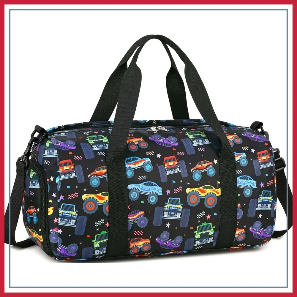 Kids Duffel Bag for Travel, Overnight Weekender Carry-On Tote for Boys Toddler Gym Sport