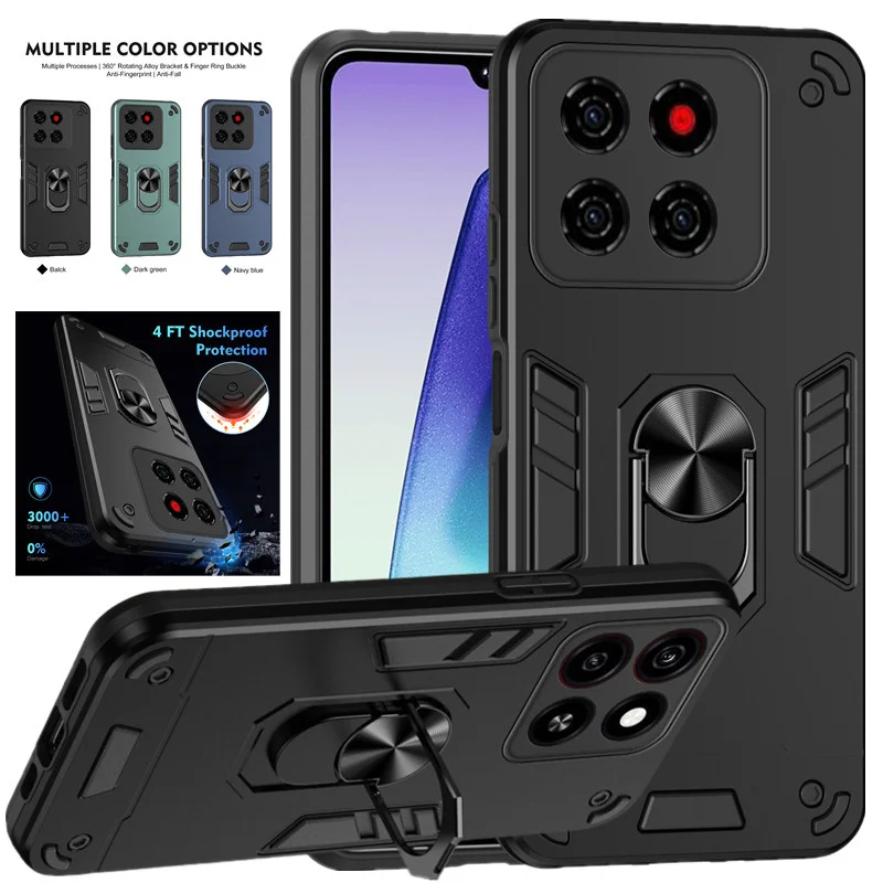 Capa de Grau Militar para ZTE Blade A56 A36 A76 4G, Capa Protetora à Prova de Choque com Suporte de Anel