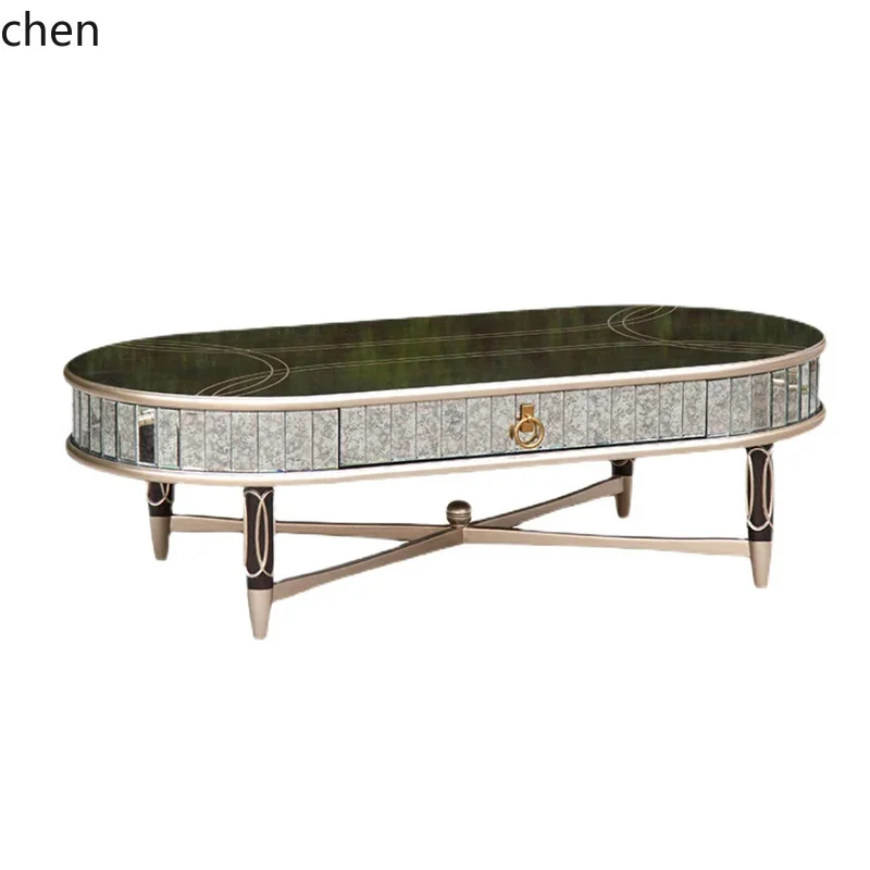 H5.26 modern coffee table size apartment living room household small tea table glass oval tea table TV cabinet group