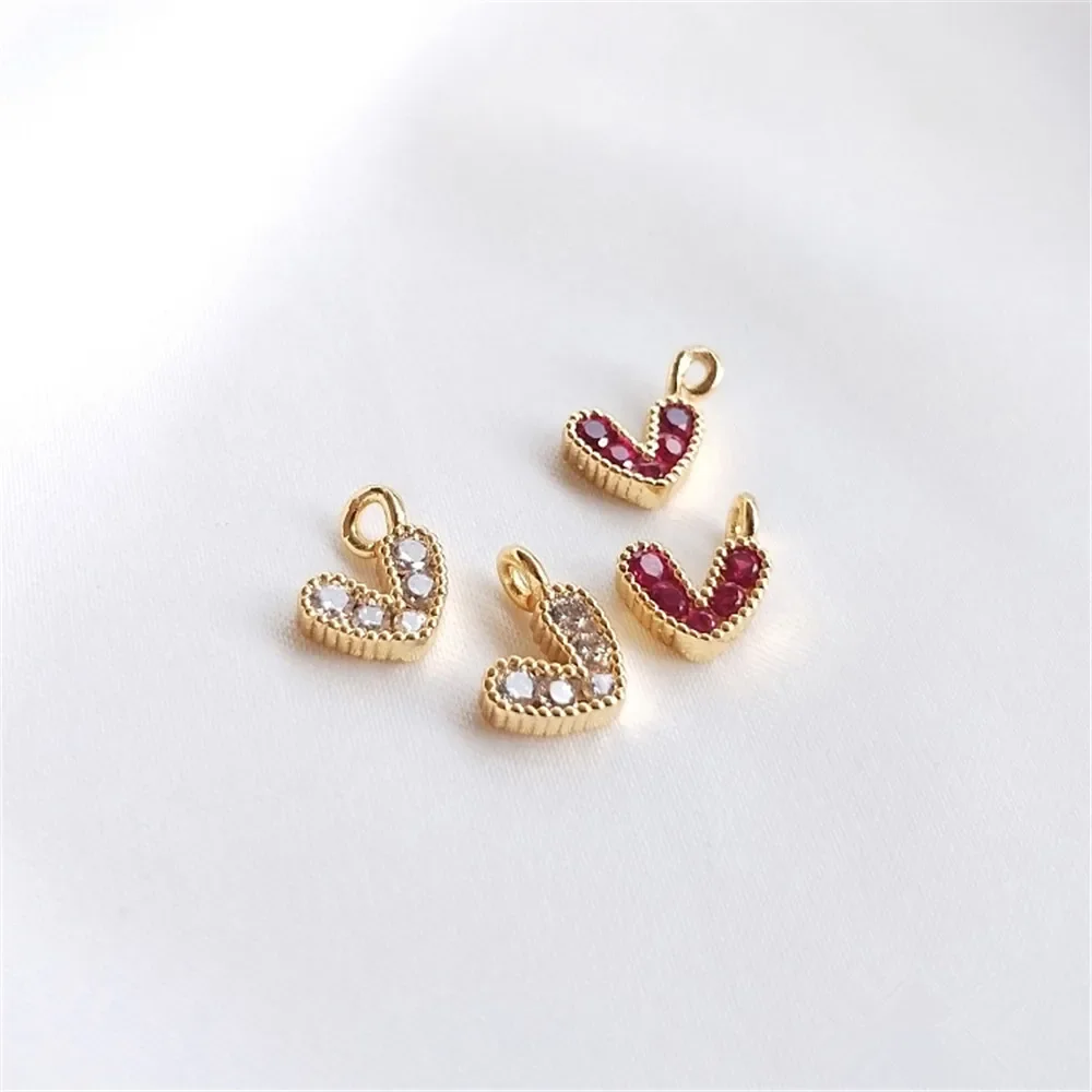 

14K Gold Plated Inlaid zircon color zirconium heart shaped pendant diy bracelet head accessories