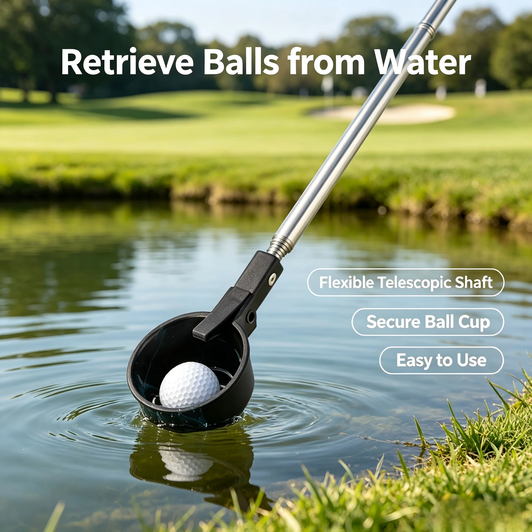 Extension-type Golf Ball Retriever Stainless Steel Shaft Telescopic Rod Golf Outdoor Sport Accessory Portable Pick Up Tool