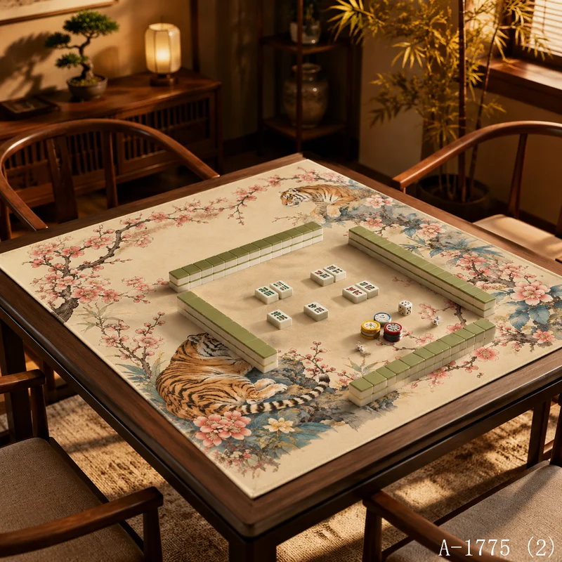 VIKAMA Vintage Ukiyo‑e Tiger Wave Mahjong Mat Silent Non Slip Foldable Square Game Pad Oriental Chinoiserie Desktop Decor
