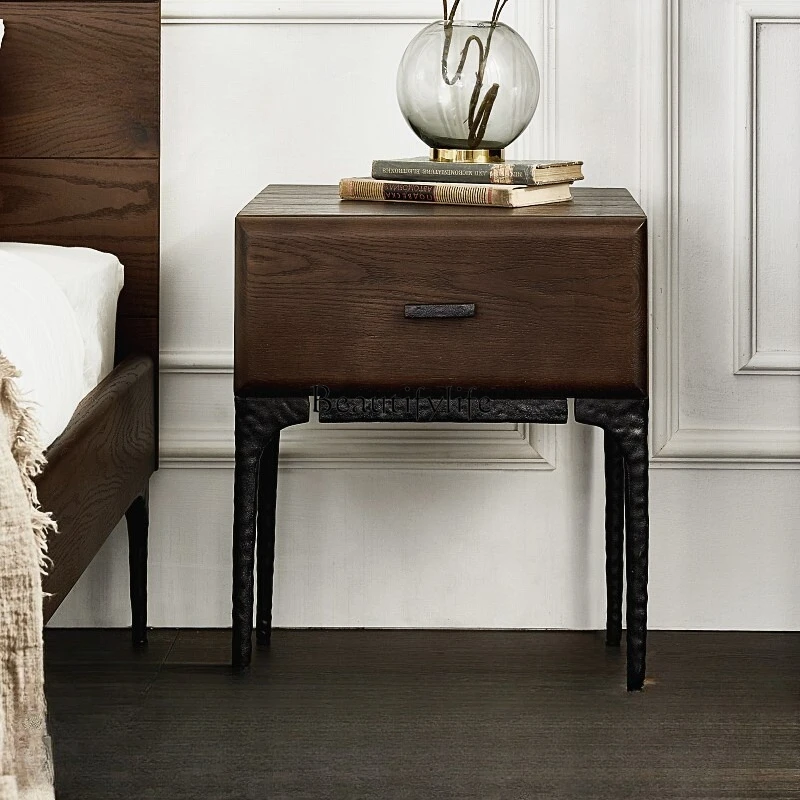 

Nordic modern simple bedside table light luxury post-modern simple retro oak bedroom side cabinet