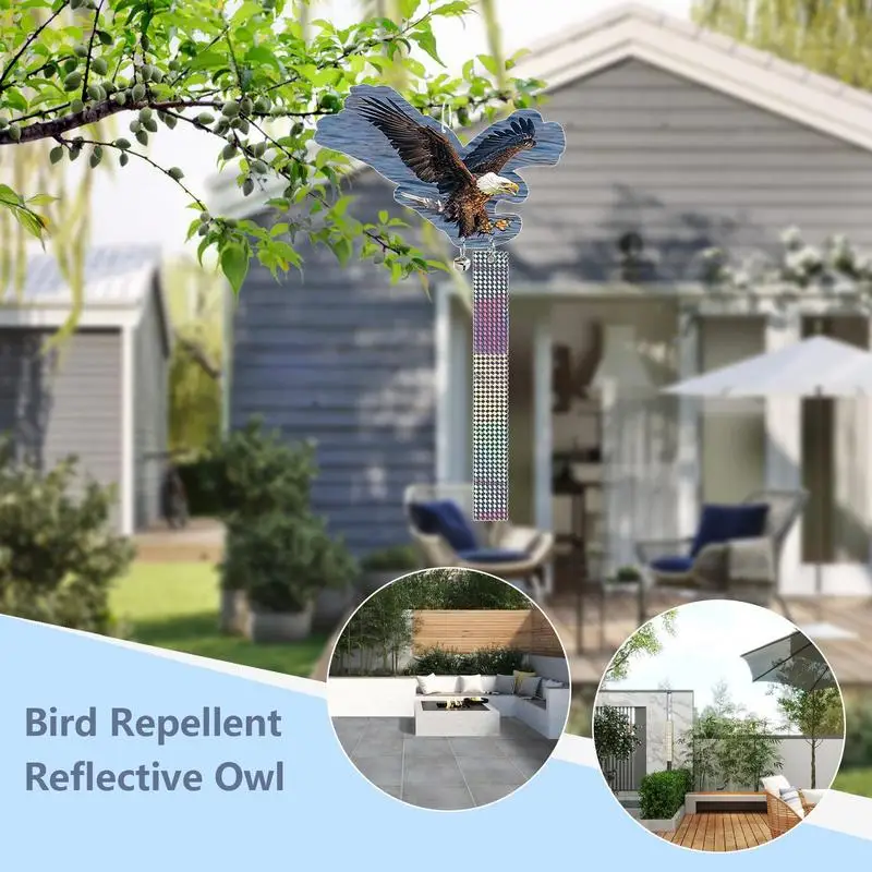 Bird Scare Ornament Reflective Owl For Woodpecker Raven With Sound Pigeon Scarecrow Owl Ornamental Decorative Wind Spinner