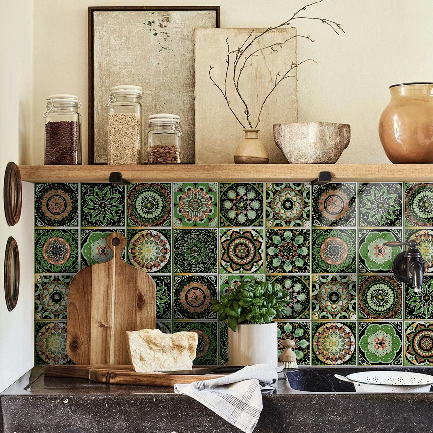 Mandala Wall Stickers, Kitchen Self-Adhesive Waterproof Tile Stickers, Bathroom Decoration Moroccan Art Mural