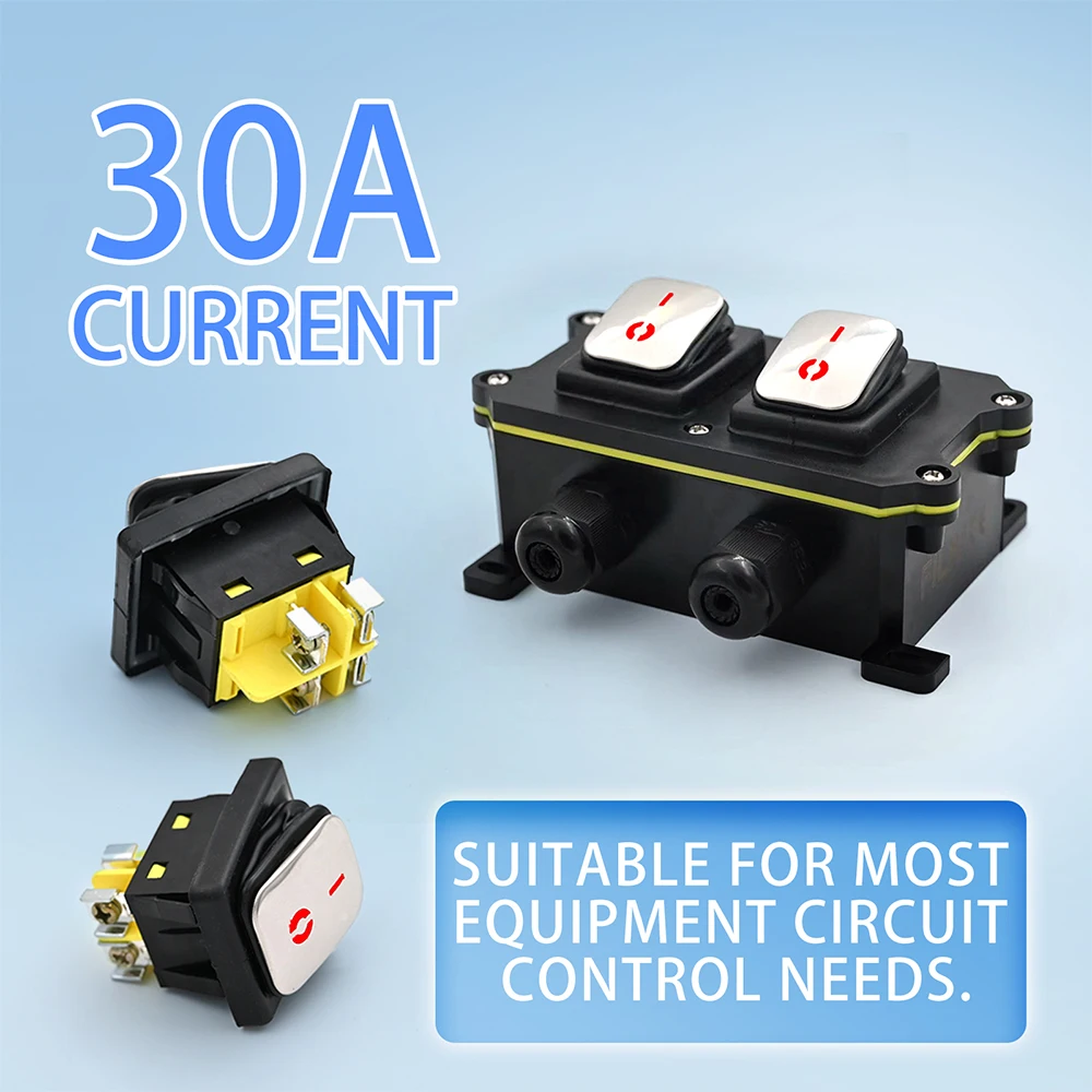 

FILN Junction Box 30A Stainless steel 12V24V110V220V Connetor Outdoor Inline Power Cord Marine Rocker Switch on off Waterproof