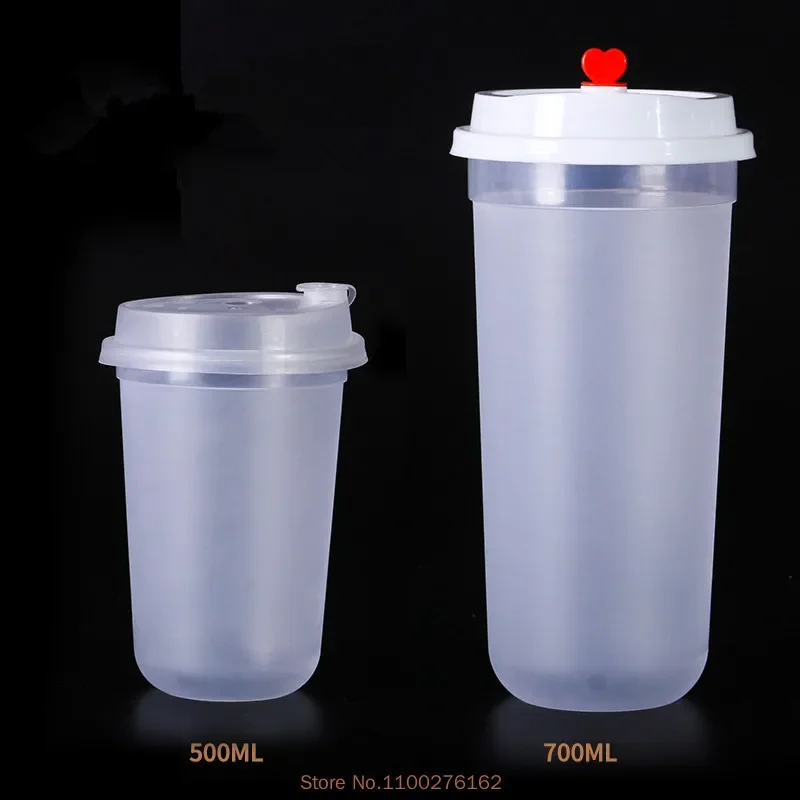 50pcs/pack 500/700ml Disposable Plastic Bubble Tea Cup U-Shaped Dessert Cups Cartoon Plastic Lid Accept Customization