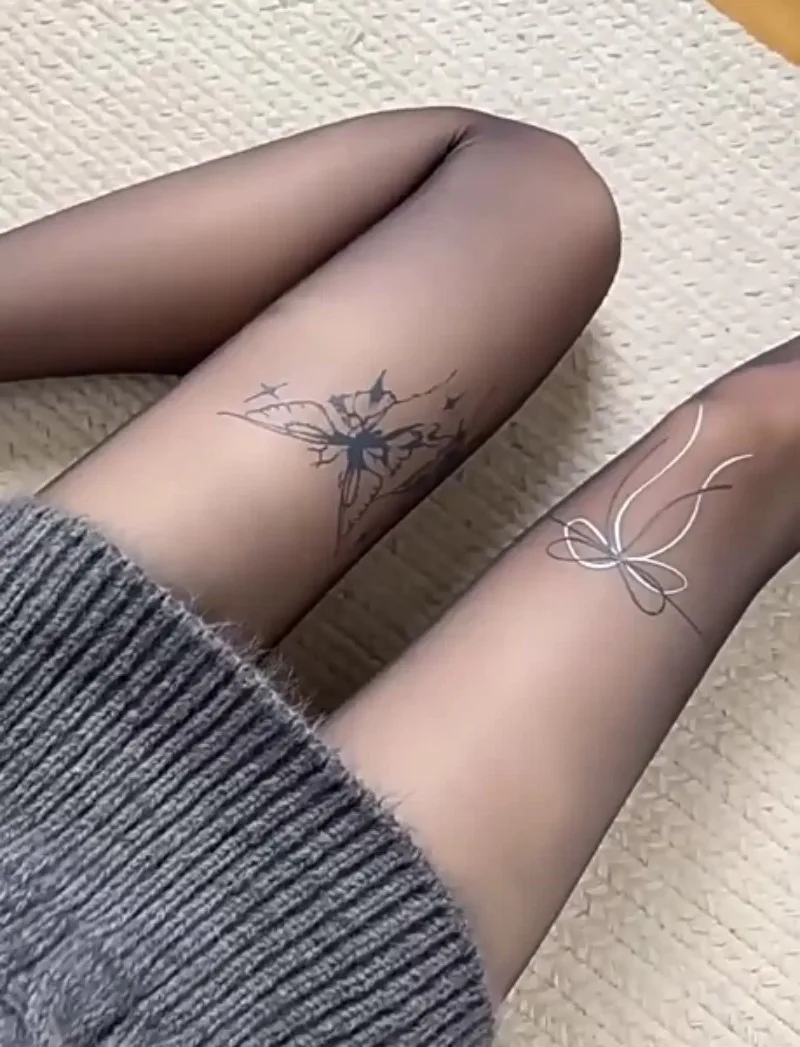 Women Pure Desire Butterfly Tattoo Pattern Sheer Mesh Stockings Sweet Spicy See Through Pantyhose Stylish Body Hosiery Socks
