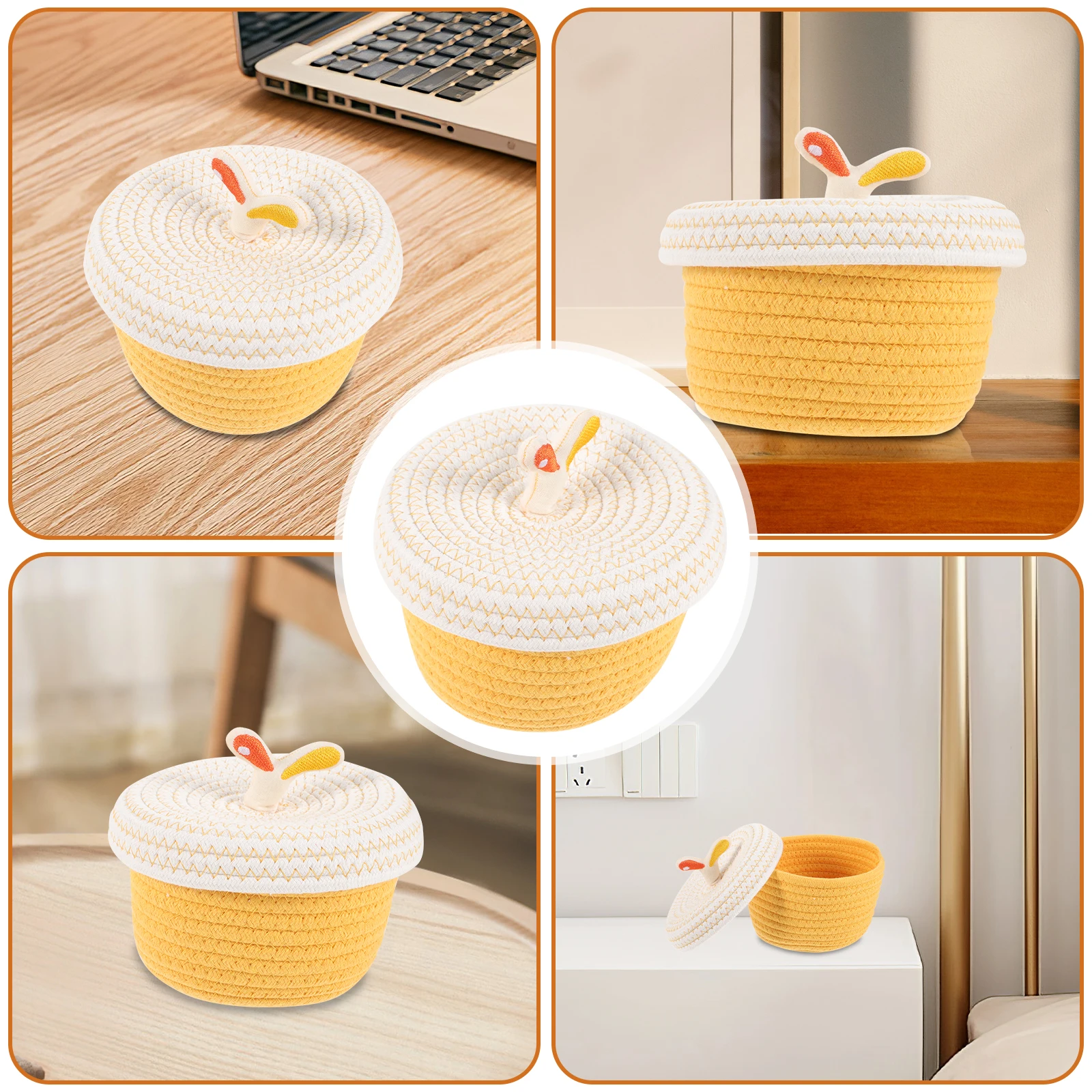 

Cotton Rope Basket Decorative Basket With Lid Lid for Snacks Keys Needles Multi functional Boxes Home Office Car Bathrooms