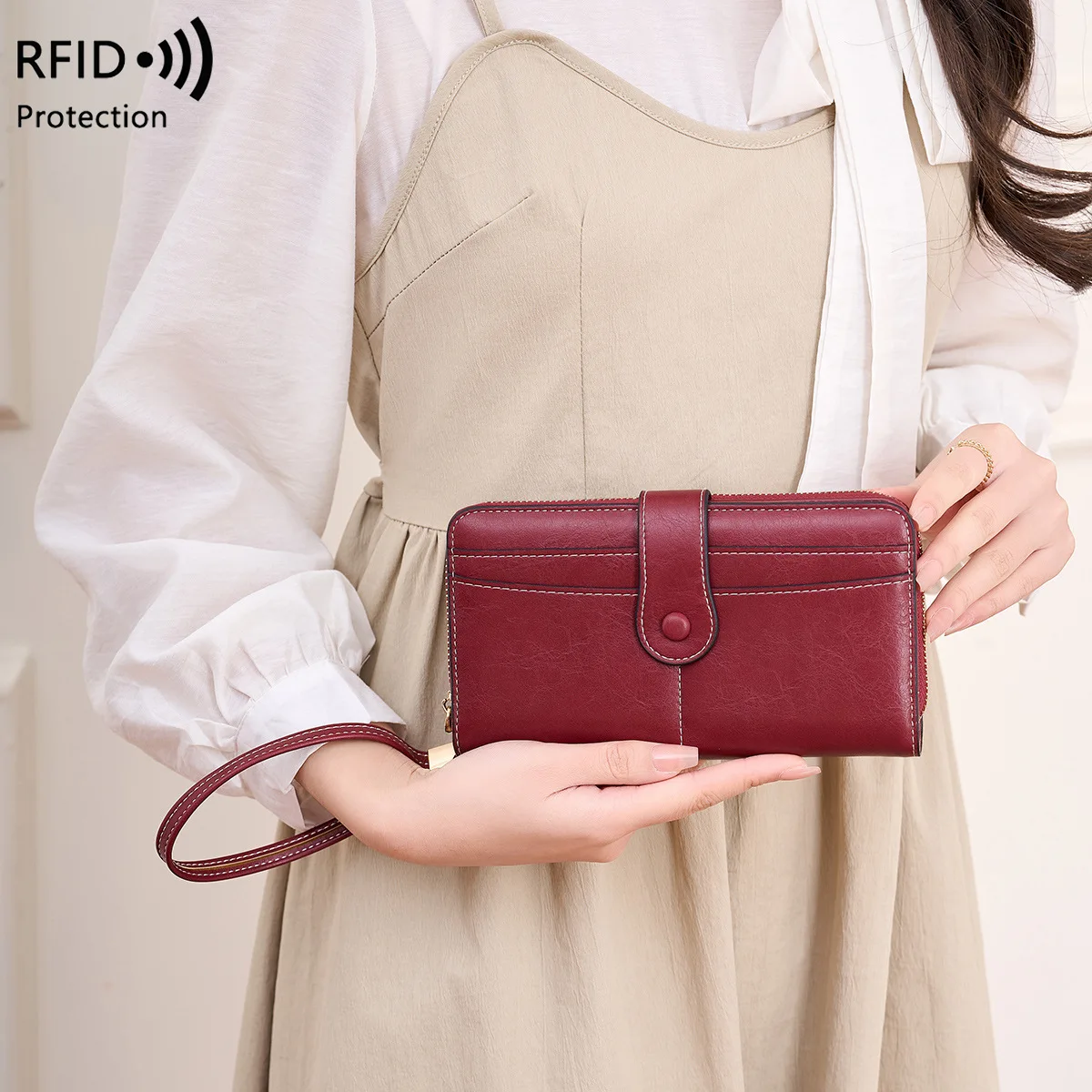 

Износостойкий женский длинный кошелек из искусственной кожи, многофункциональный чехол для карт, мобильный телефон, свободное хранилище для мелочей, кошелек с пряжкой