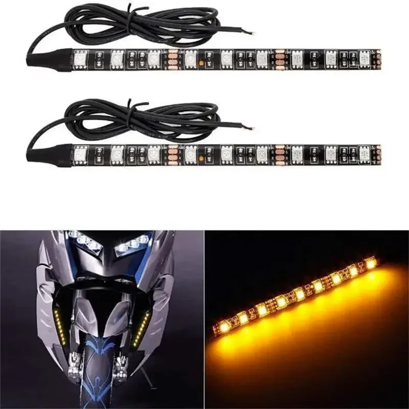 محرك إشارة الانعطاف LED العالمي للدراجات النارية مُعاد تركيبه 15 سم 9 أضواء مصباح لوحة الترخيص، 5050 غراء، كهرمان ضوء مقاوم للماء