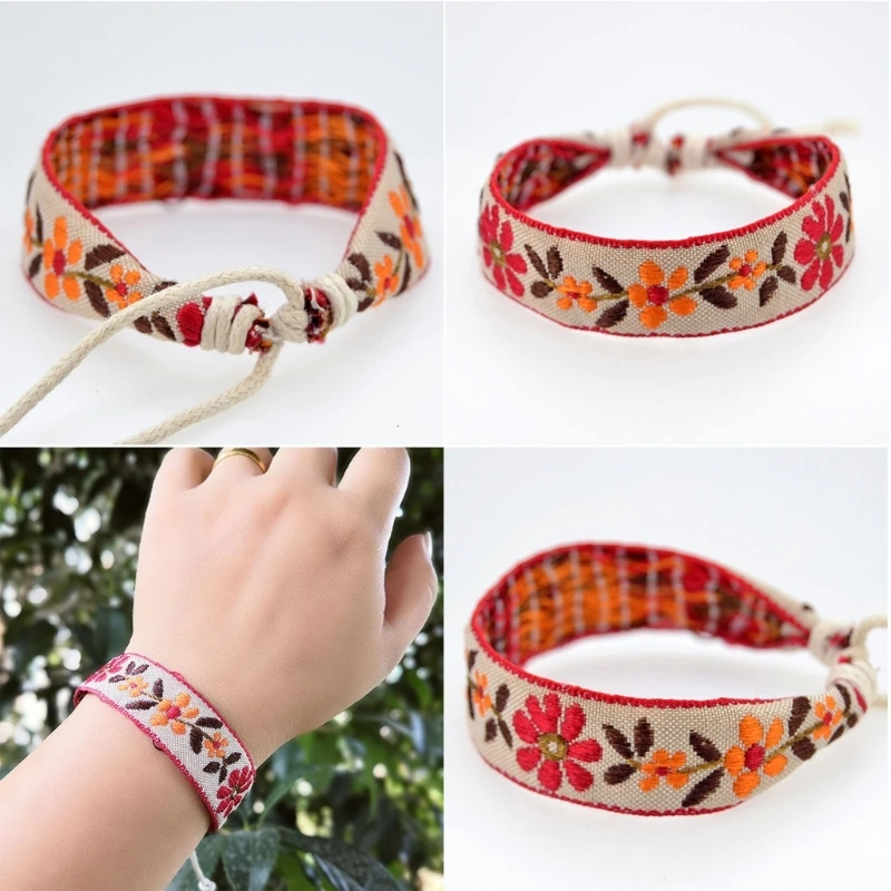 Strawberry Flower Embroidered Bracelet Bohemian Ethnic Braided Bracelet Dropship