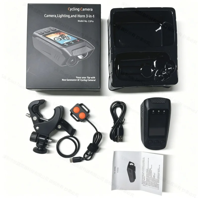 4K Action Camera C3Pro Cycling Camera Outdoor Bicycle Dash Cam 2.0 inch screen 5 Hours Recording with Flashlight bell 3 in 1 view 6