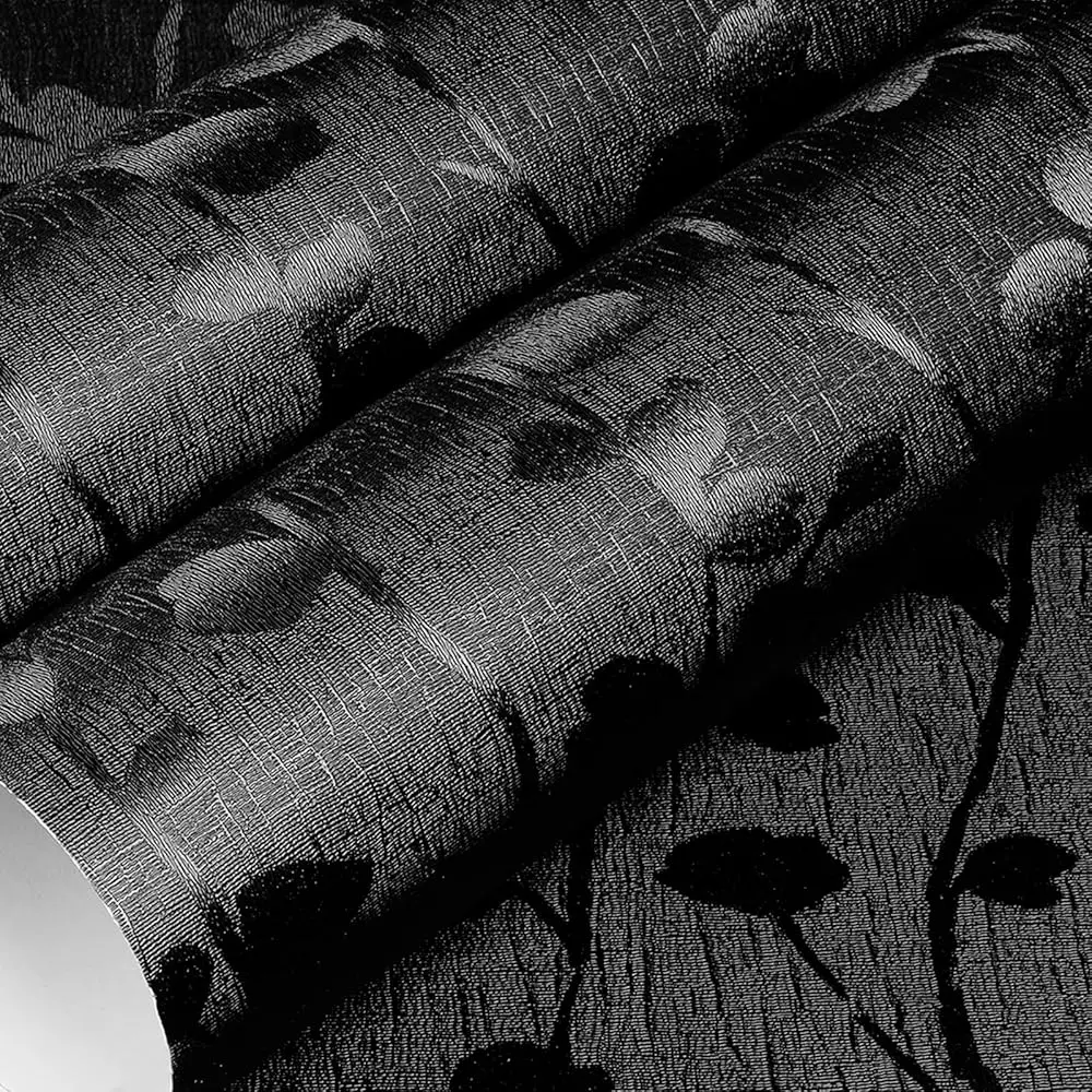 

15.8""X276"" Bla Wall Paper Peel And Sti Modern Floral Leaf Wallpaper Matte Bla Removable Wallpaper For Renters Textured Bla