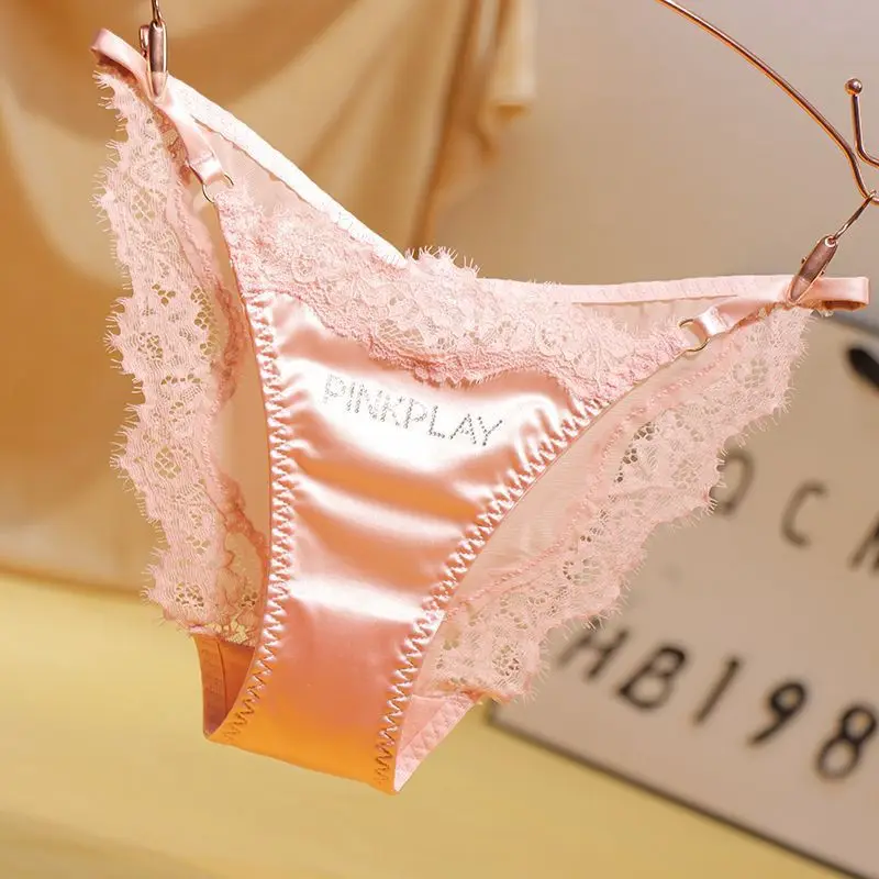 Ladies Underwear Lace Sexy Diamond Jewelry Breathable Comfortable Big Size Low Waist Triangle High Elastic Satin Women Panties