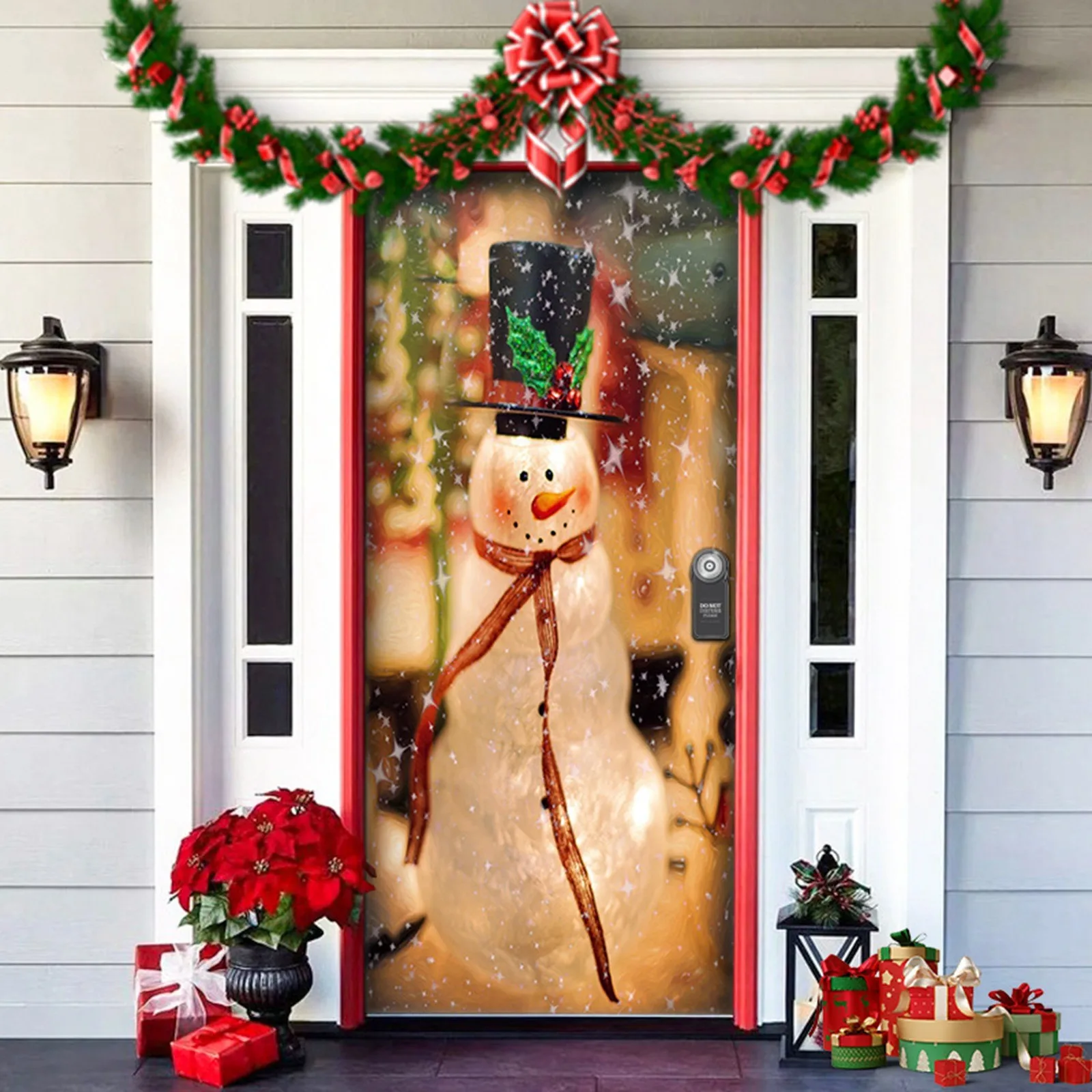 Party Banner Christmas Door House Backdrop For Christmas Nightmare Cover Decorations Xmas Props Door Outdoor Elves Santa Before