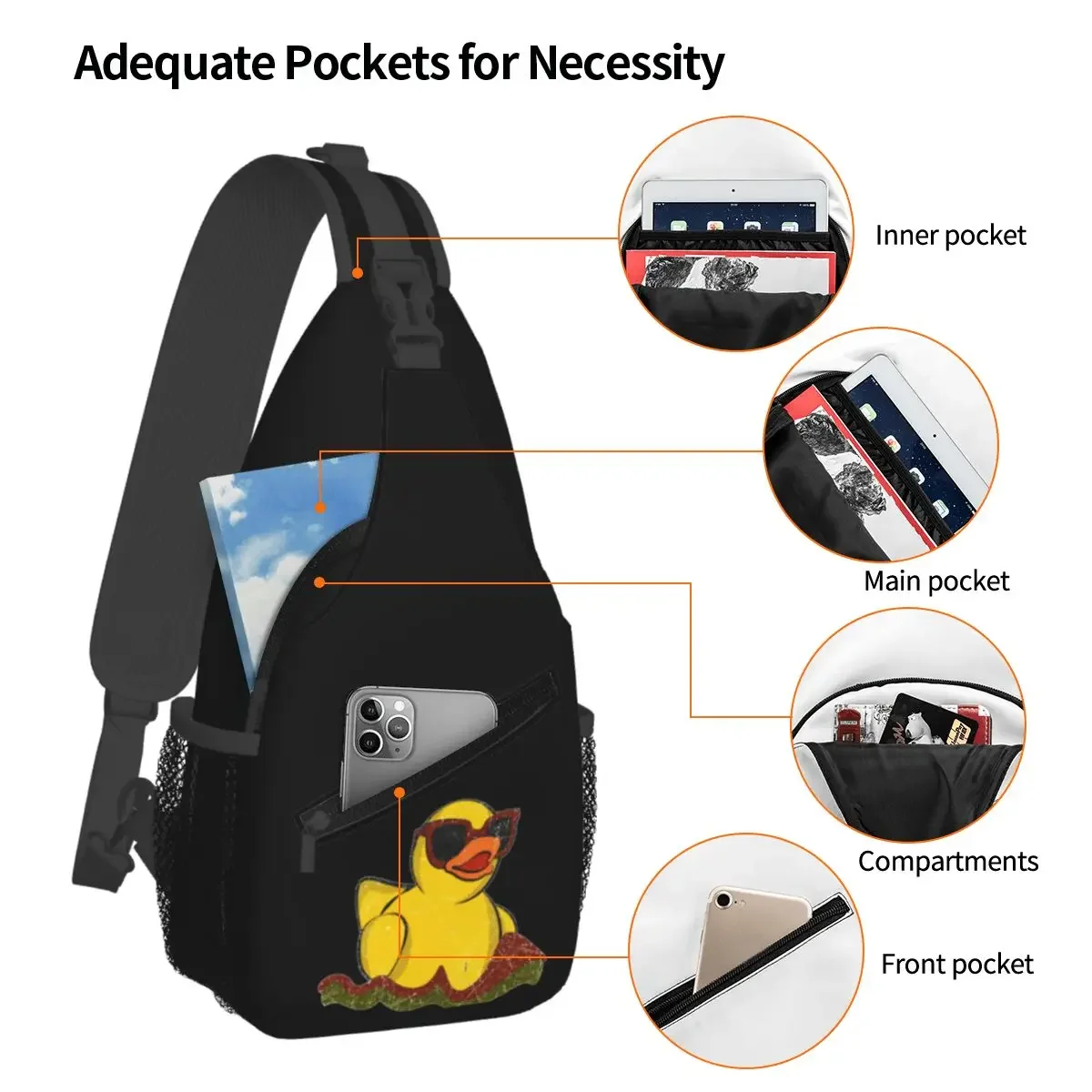 Cute Yellow Rubber Toy Rubber Duck Ducky Chest Bag Men Sling Crossbody Backpack Chest Bag Travel Hiking Daypack Shoulder Bag