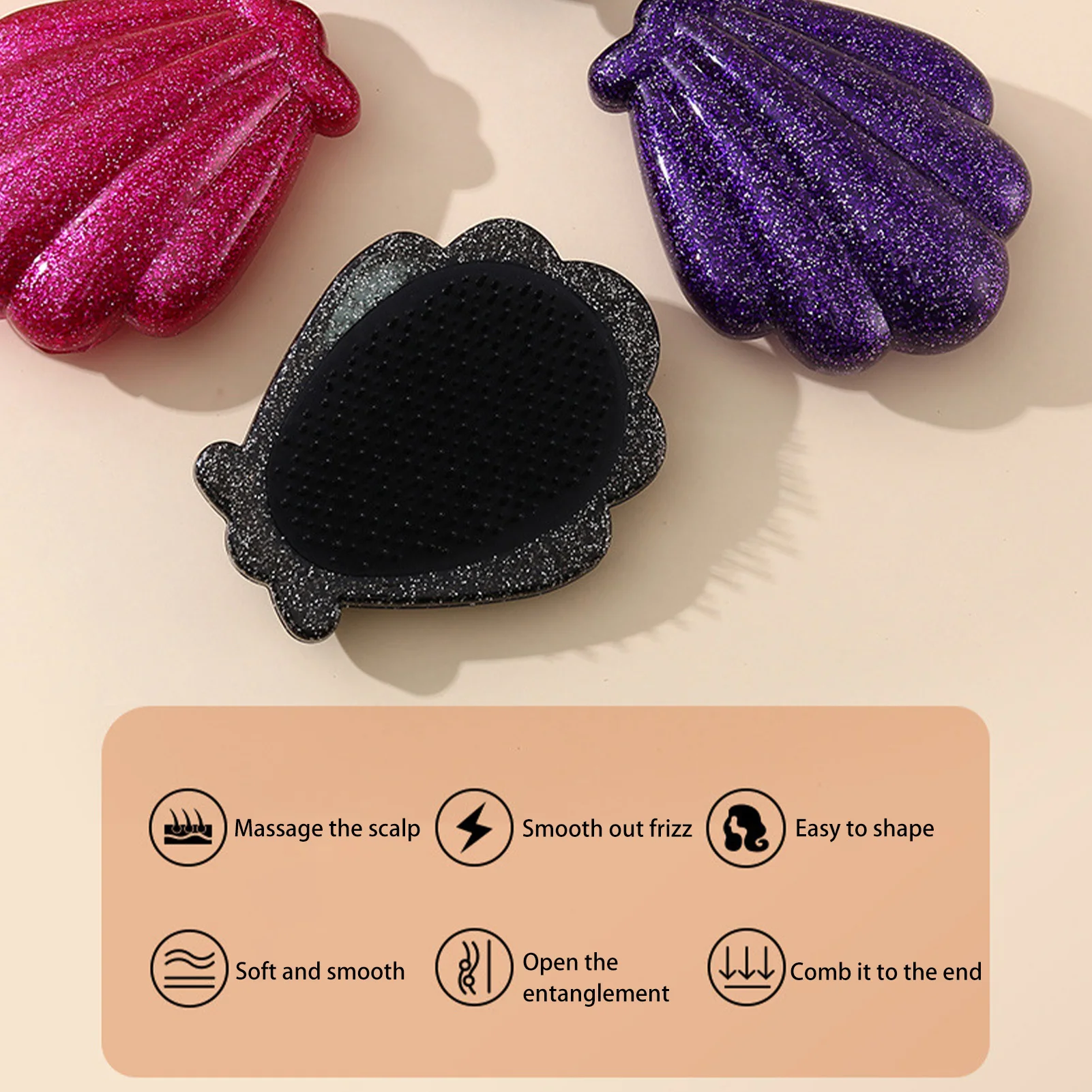Shiny Seashell Shampoo Comb Cute Mini Massage Comb Protect Hair Brush for Home and Salon Hair Styling Use