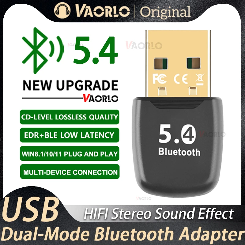 

VAORLO Bluetooth 5.4 Adapter USB Bluetooth Adaptador For PC Dongle Wireless Mouse Keyborad Music Audio Receiver USB Transmitter