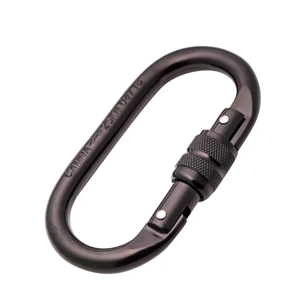 Oval Shape 25KN Metal Screw Locking Carabiner Hook Rock Climbing Rappelling