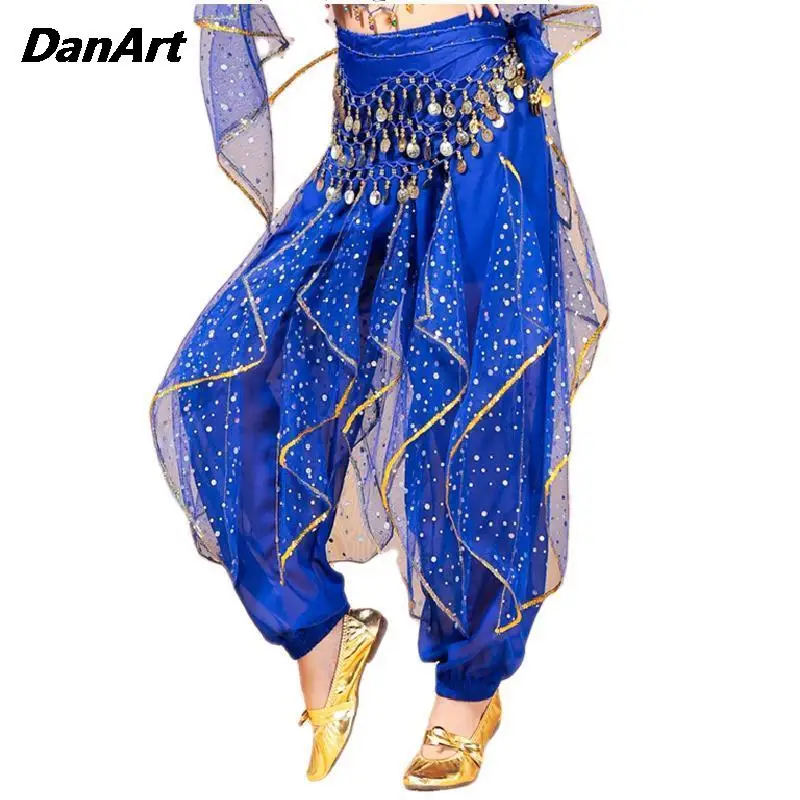 Ladies Indian Dance Costumes Belly dance skirt pants Performance Costumes Gold Coin sequins Rotating  Harem Pants