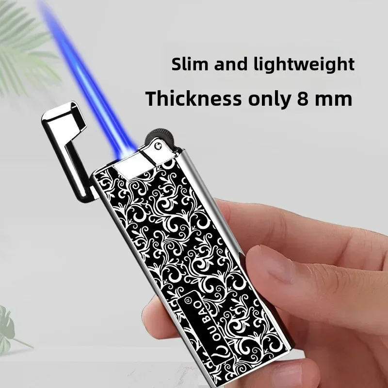 Ultra Thin Grinding Wheel Inflatable Lighter Metal Windproof Blue Flame Butane Gas Lighter Cigarette Accessories Men's Gift view 2