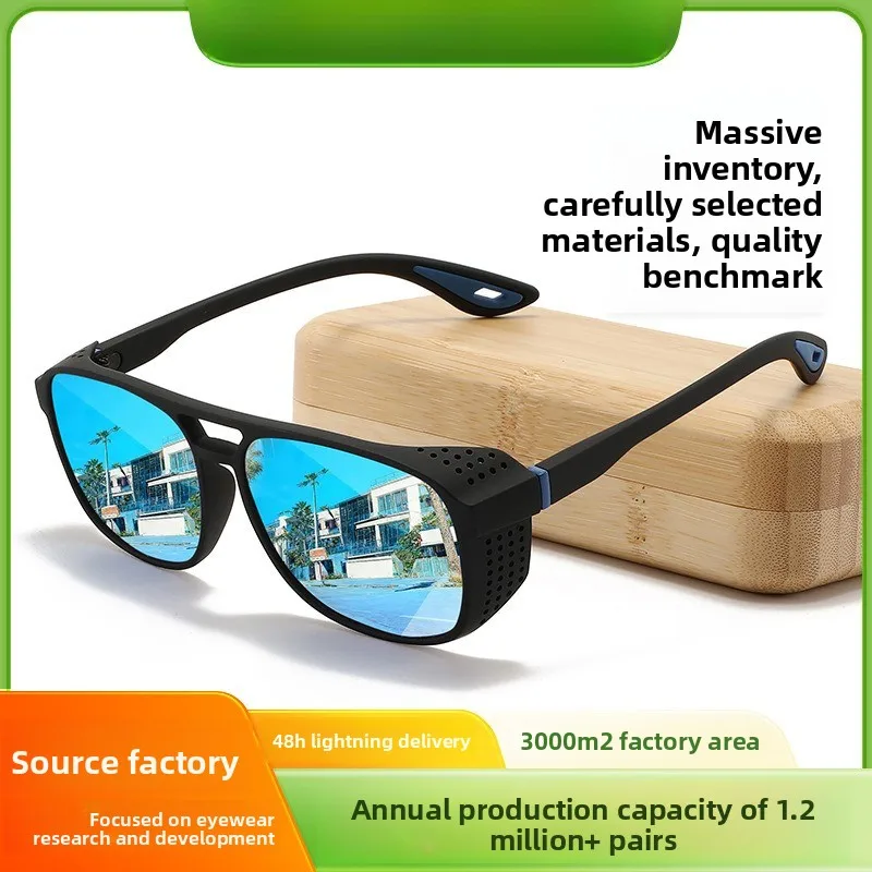 

Tech-inspired European American Retro Polarized Sunglasses Double Bridge Square Cutout UV Protection for Driving Daily Wear