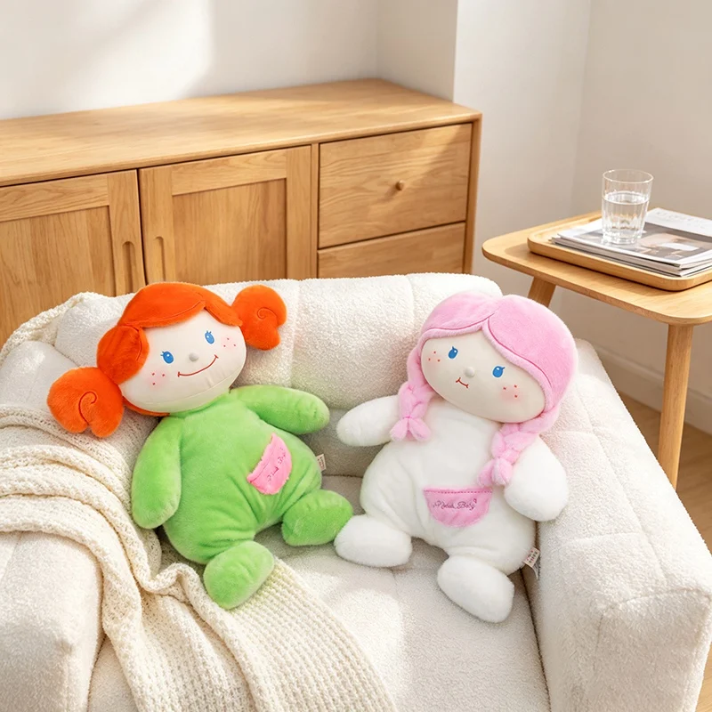 Kawaii Colorful Pigtail Girl Stuffed Plush Doll Soft Fluffy Rag Doll Cute Cartoon Human Doll Toy Sleeping Pillow Home Decor Gift