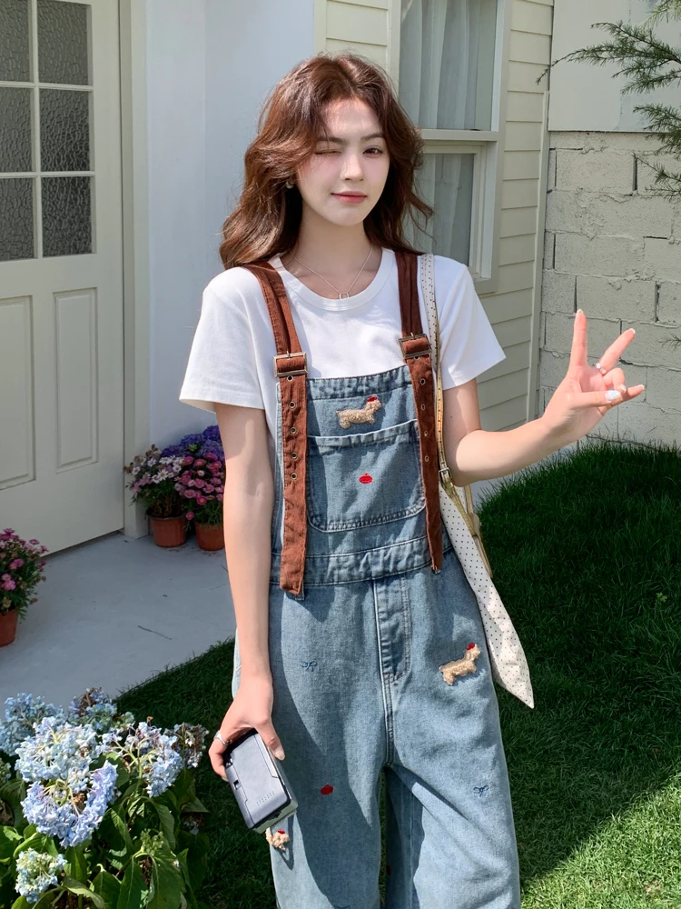 

Stunning Denim Overalls Women's Faionable Beautiful One-Piece Pants mid Waist Straight Leg Cotton Long Trousers Commute