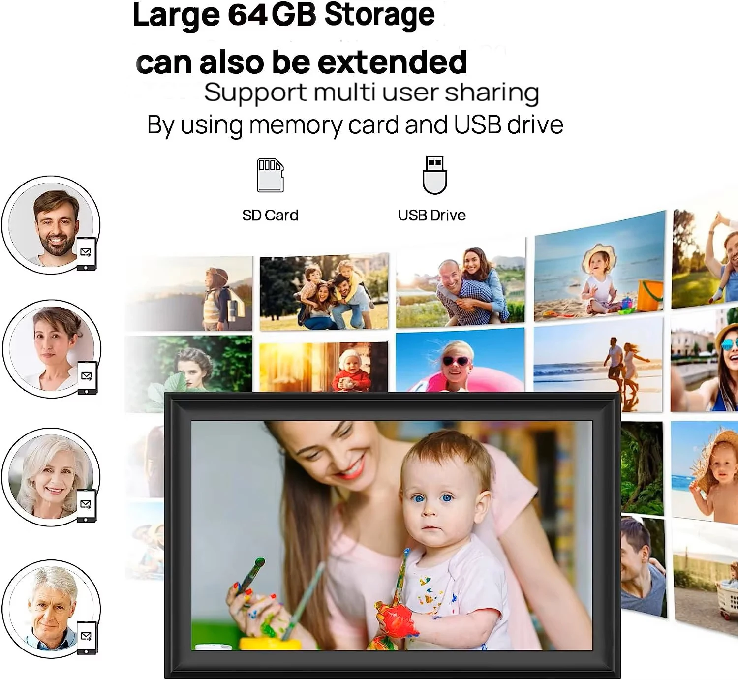 15.6インチ内蔵32GB/64GB WiFi大型タッチIPSデジタルフォトフレーム