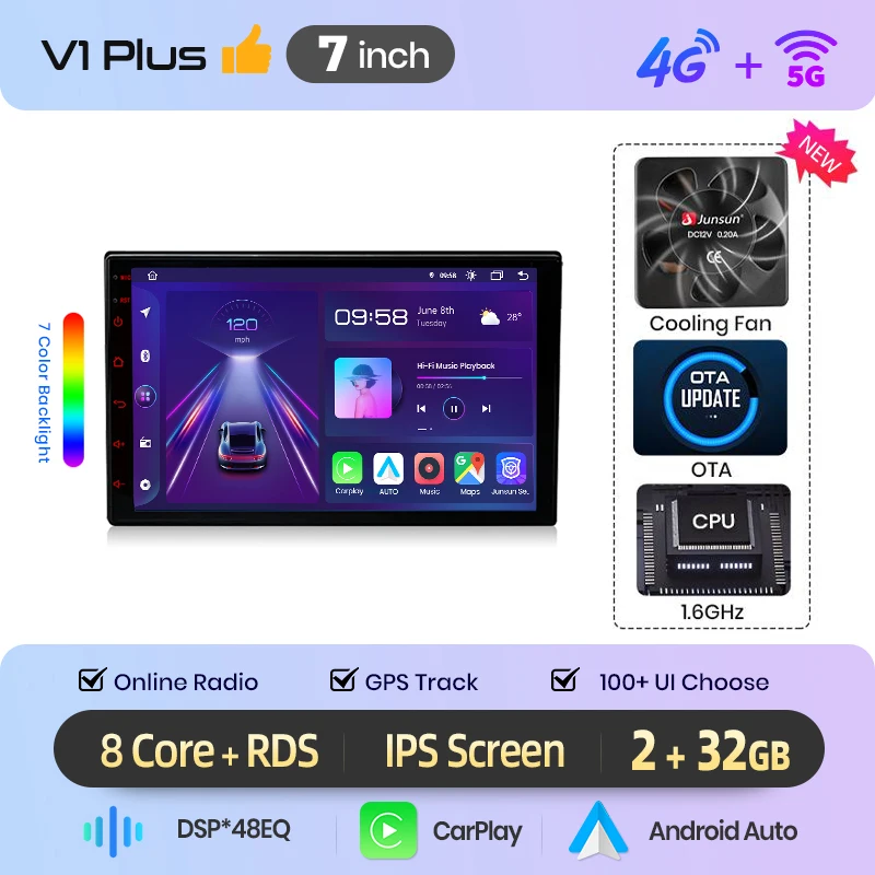 Junsun 7 9 10'' Universele CarPlay Android Auto autoradio voor VW Fiat Renault Nissan Peugeot GPS Multimedia autoradio Stereo Navigatie