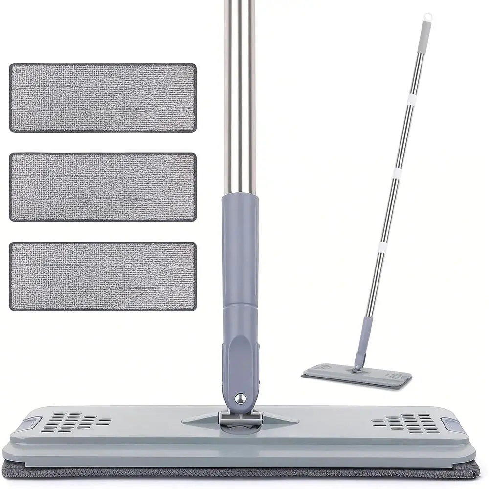 Adjustable Handle Mop with 3 Microfiber Pads, Ideal for Cleaning Hardwood, Tile, Vinyl Floors, Wet or Dry Use in Home.