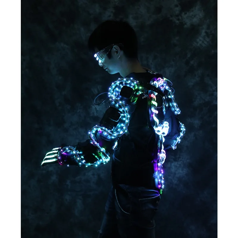 Disfraz de Armadura de Dragón Luminosa LED para Hombre, RGB, para Halloween, Cosplay Punk, Traje Iluminado con Gafas, Guantes y Casco para Fiesta y Espectáculo