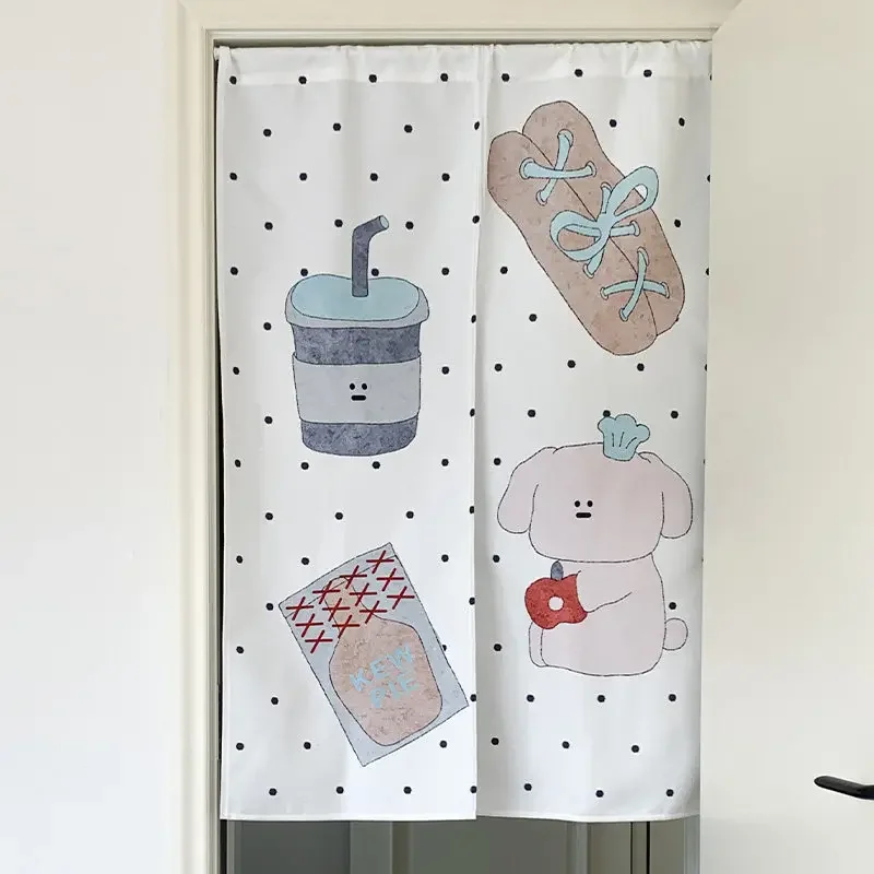 VIKAMA Food Puppy Noren Door Curtain Polka Dot Print Hanging Curtain Kitchen Door Partition Fresh Cartoon Home Decor