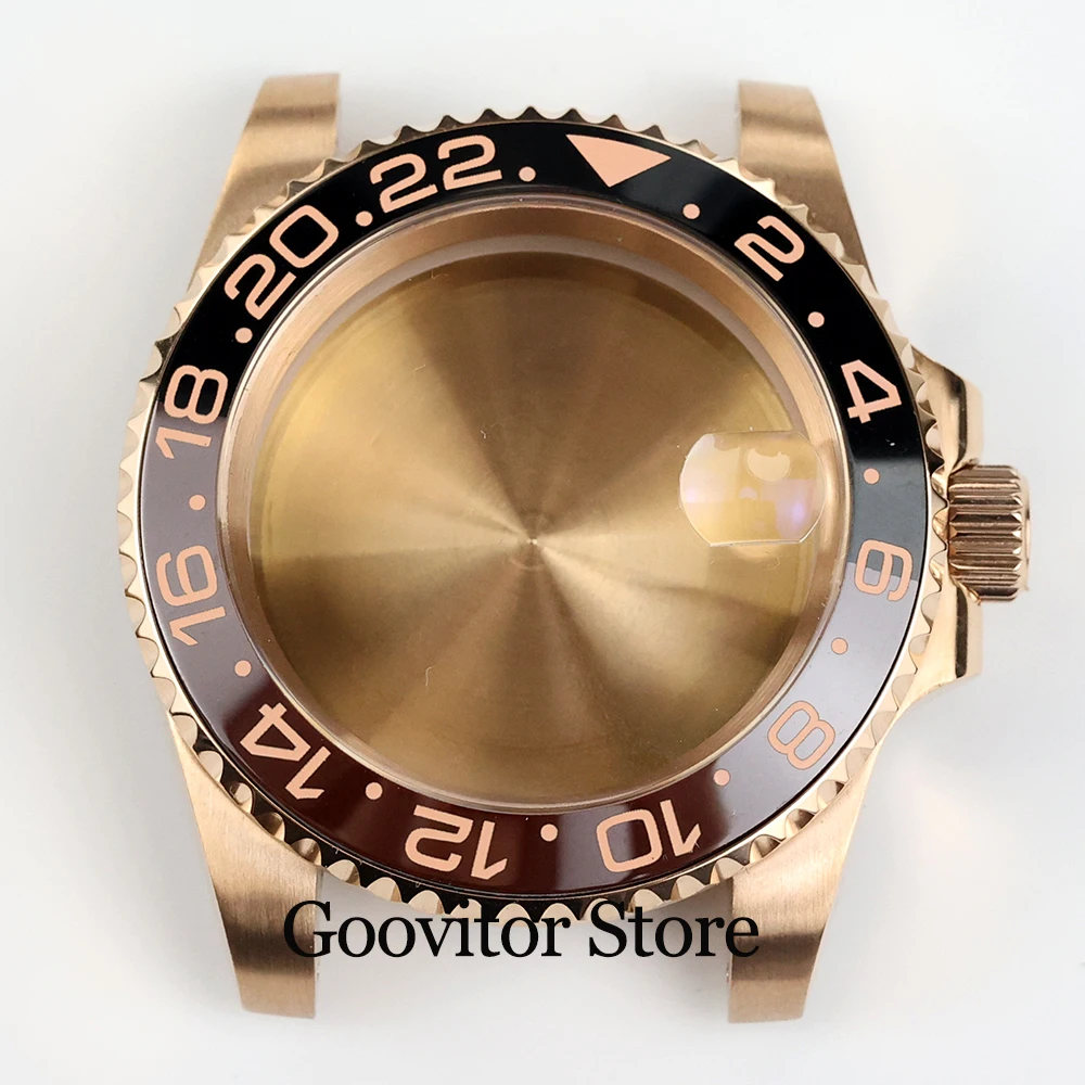 

40mm NH35 watch case rose gold pvd stainless steel sapphire glass fit NH35 NH36 movement 100m waterproof submariner gmt case